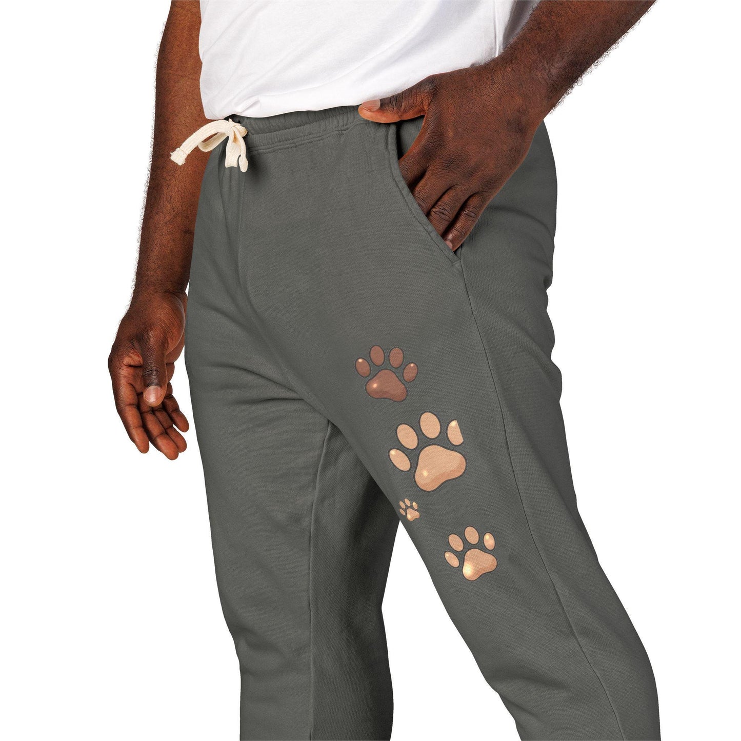 Unisex Fleece Sweatpants with Paw Prints, Dog Lover Loungewear
